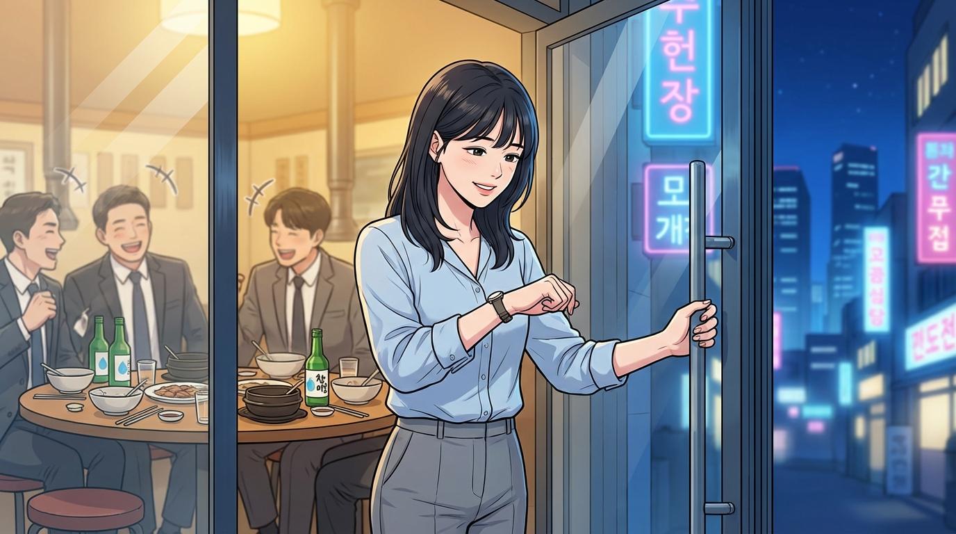 Office worker politely leaving dinner