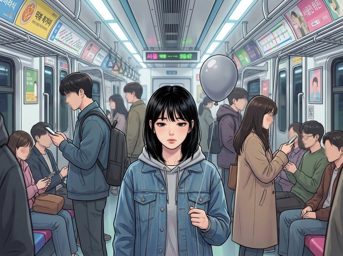 Character with gray balloon